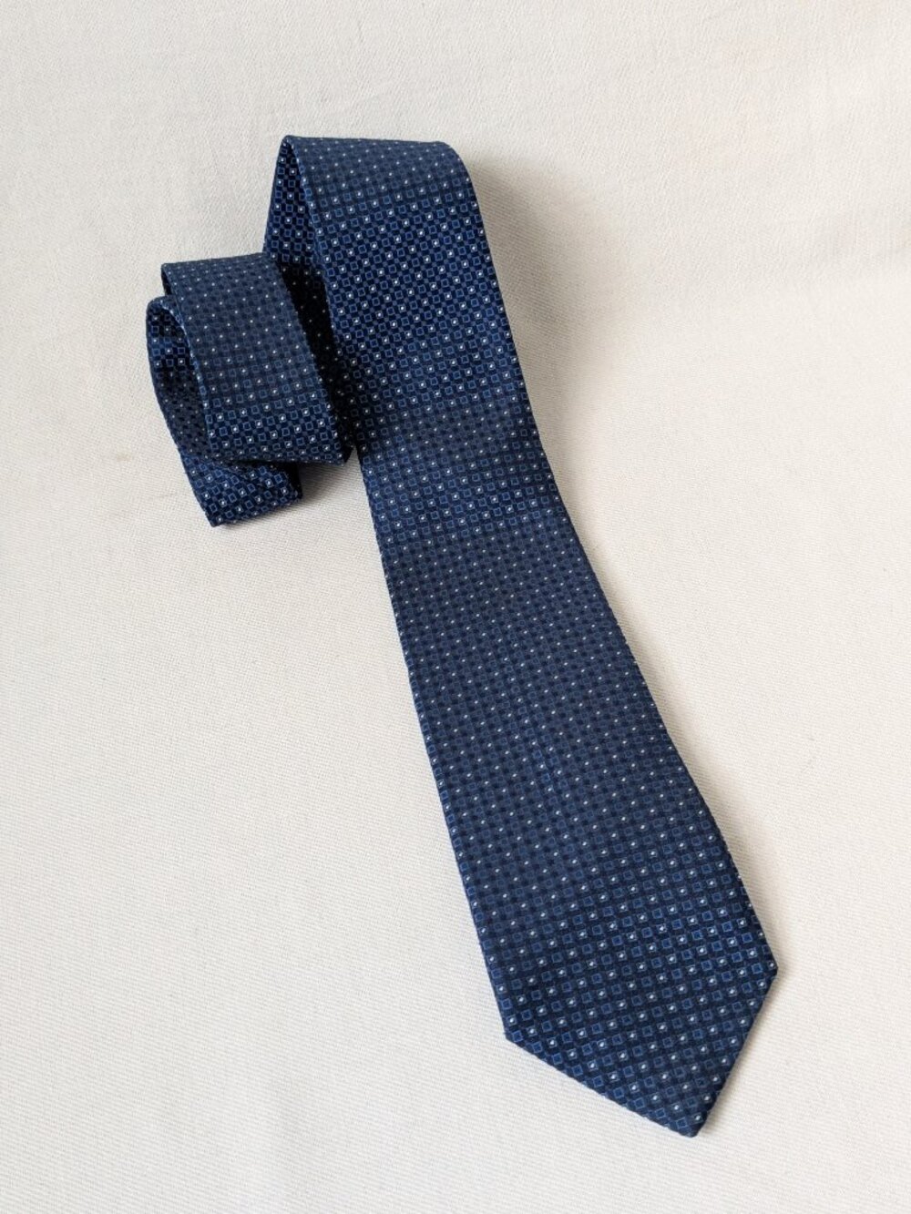 Giorgio Armani Italy Navy Blue Geometric Men's Jacquard Silk Tie
